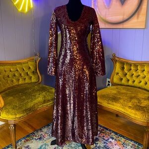 Zara Limited Edition Long Sparkly Sequin Burgundy Dress